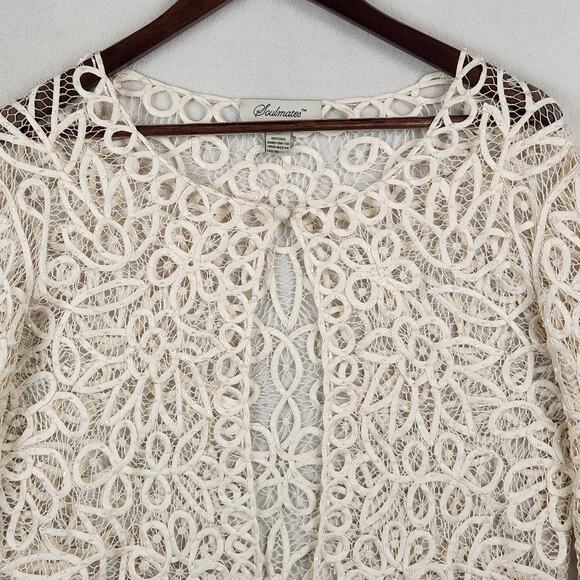 Soulmates Women's Silk Cream Lace Cardigan Women’s SZ M EUC - Picture 4 of 13